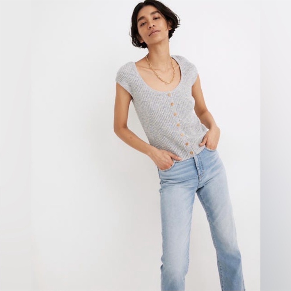 Madewell Marled Shaw Button-front Sweater Tee Blue Grey Small Ribbed